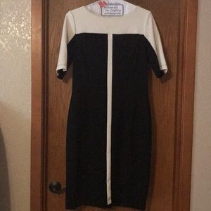 Dress size 14. Black and white in color.